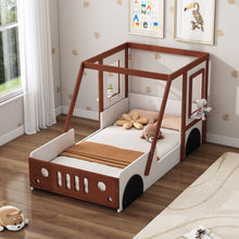Load image into Gallery viewer, Fun Play Design Twin Size Car Bed, Kids Platform Bed In Car Shaped For Kids Boys Girls Teens - White / Orange
