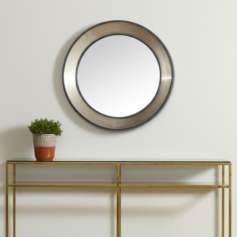 22" Round Framed Accent Mirror - Champagne / Dark Brown