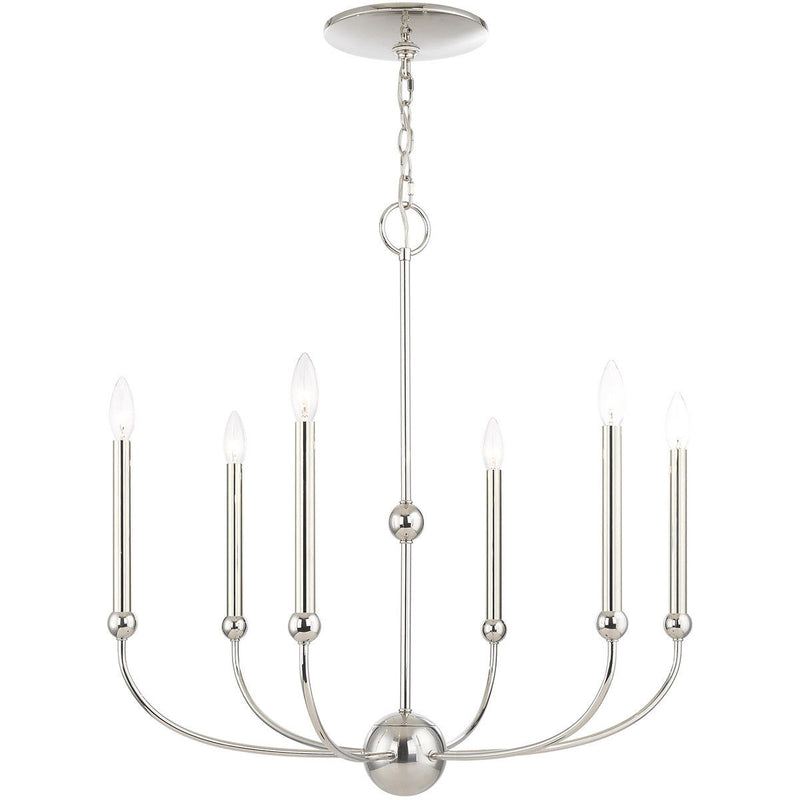 28" Six Light Dimmable Chandelier With Shades - Nickel