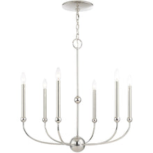 Load image into Gallery viewer, 28" Six Light Dimmable Chandelier With Shades - Nickel

