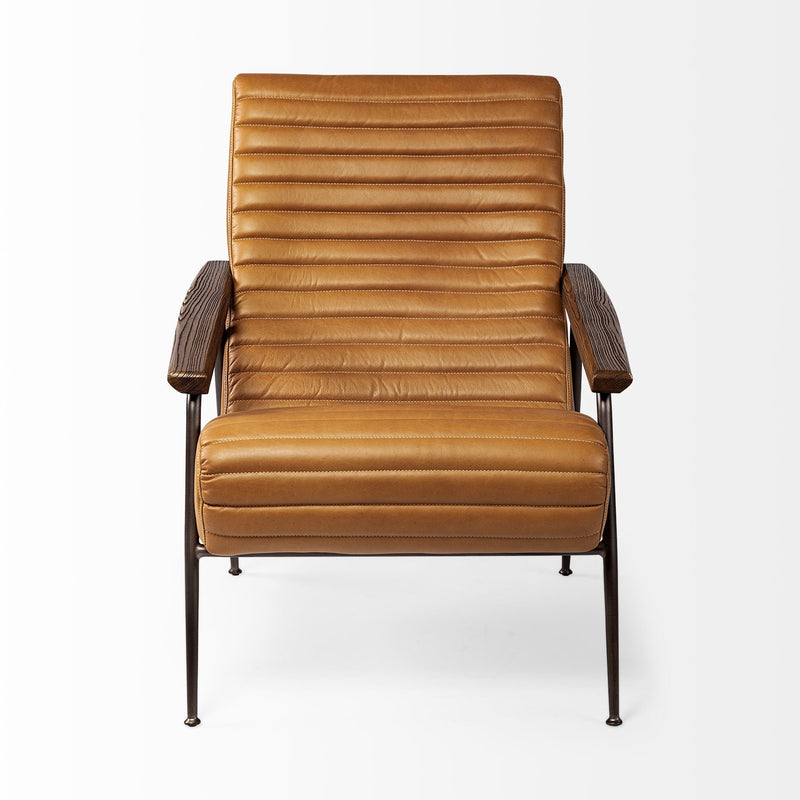 Faux Leather Tufted Lounge Chair - Tan And Black