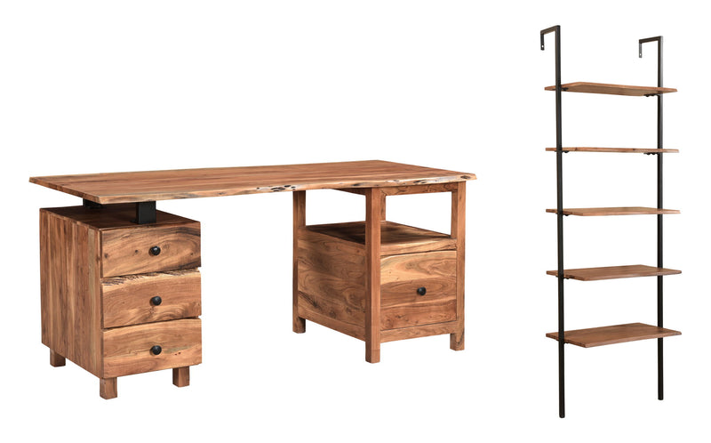 Wall Mounted Pedestal Executive Desk With Four Drawers - Black / Brown