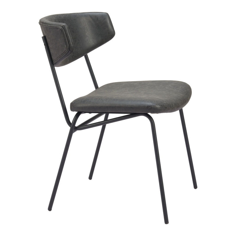Faux Leather Open Back Dining Side Chairs (Set of 2) - Black