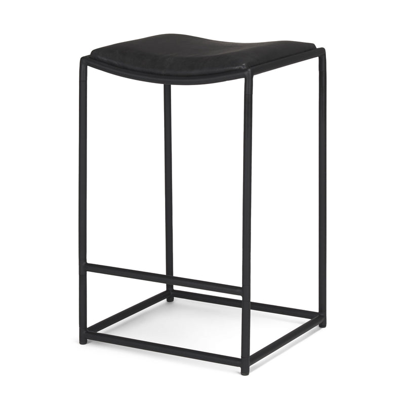 Leather And Iron Backless Counter Height Bar Chair - Black