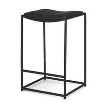 Load image into Gallery viewer, Leather And Iron Backless Counter Height Bar Chair - Black
