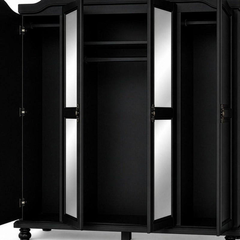Solid Wood Mirrored Four Door Combo Dresser (764849) - Black