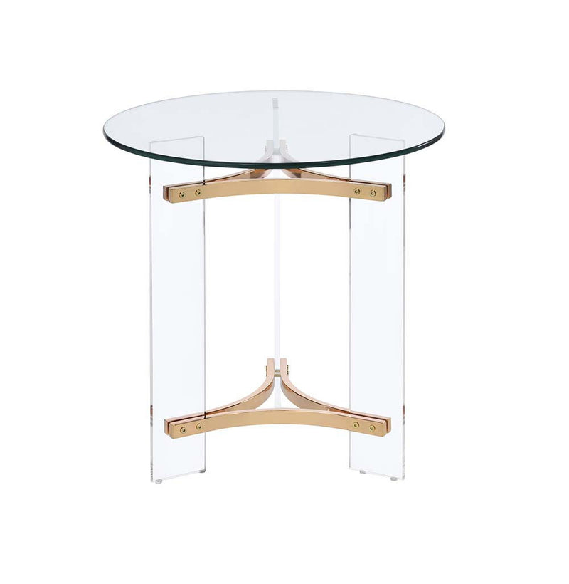 24" Glass And Metal Round End Table - Gold And Clear