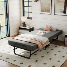 Load image into Gallery viewer, Twin Folding Bed With Memory Foam Mattress, 4 Lockable Wheels - Gray
