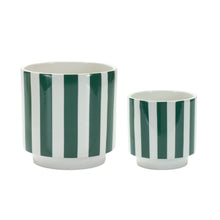 Load image into Gallery viewer, Dolomite Striped Round Pot Planters (Set of 2) - Green / White

