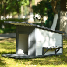 Load image into Gallery viewer, Modern Design Outdoor Dog House With Food Bowl And Wheels Pine - Gray / White
