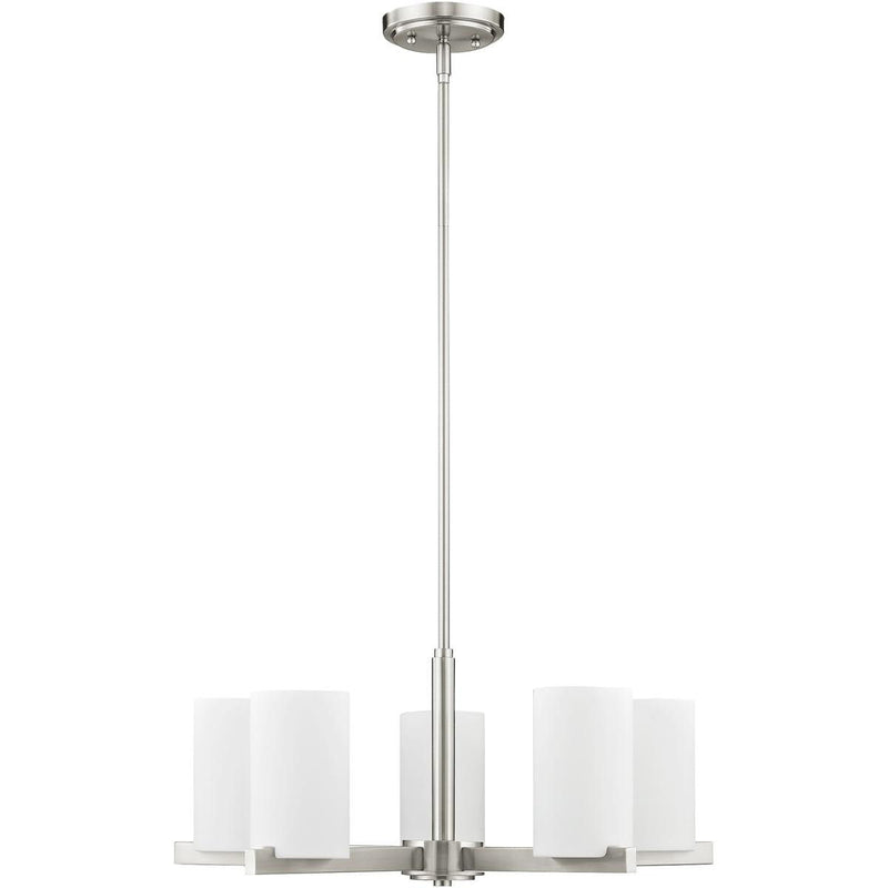 5 Light Dimmable Chandelier With Shades - Nickel