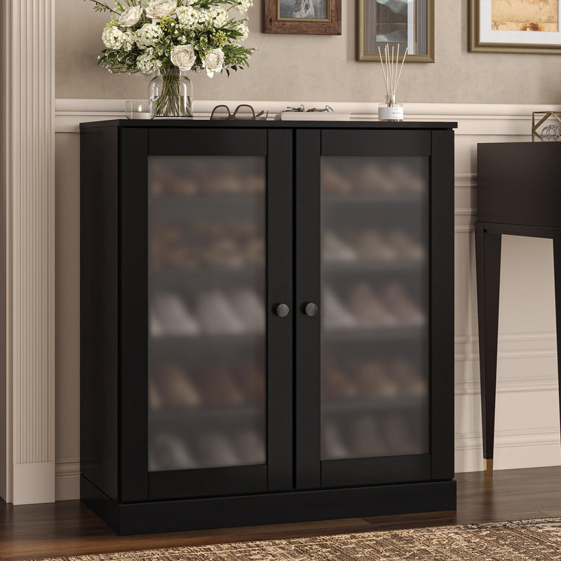 Twenty Pair Solid Woodshoe Storage Cabinet (752376) - Black