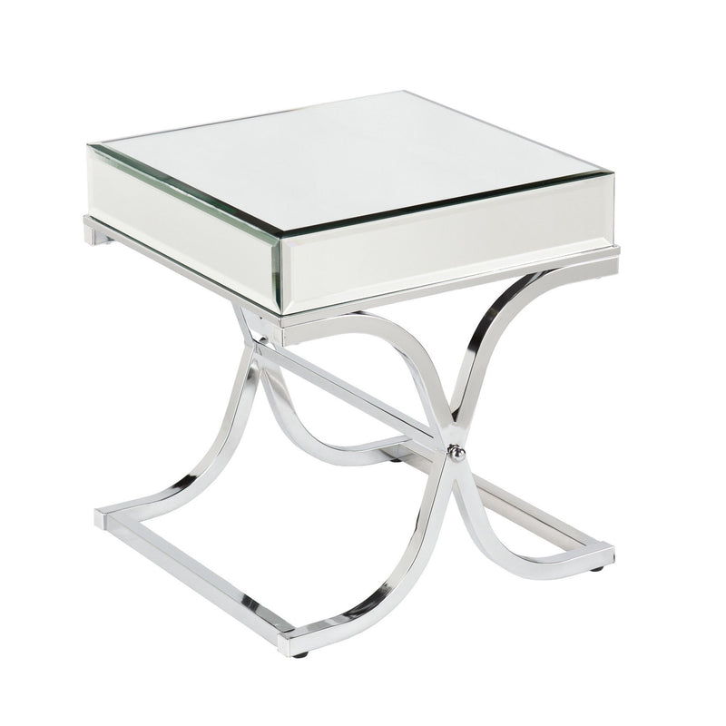 Mirrored Glass Square End Table - Clear / Silver