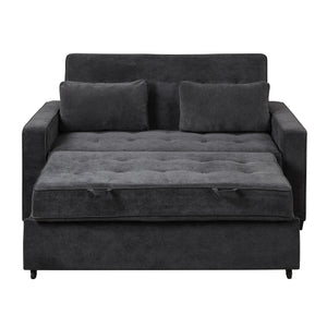 65.7" Velvet Upholstered Sleeper Bed , Pull Out Sofa Bed Couch attached two throw pillows,Dual USB Charging Port and Adjustable Backrest for Living Room Space, Black