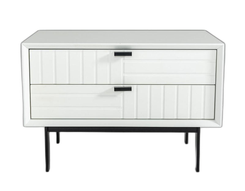 Two Drawer Faux Wood Nightstand - White And Black