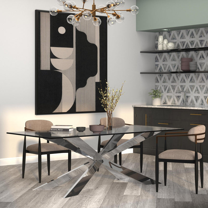 87" Glass And Metal Cross Leg Base Dining Table - Clear