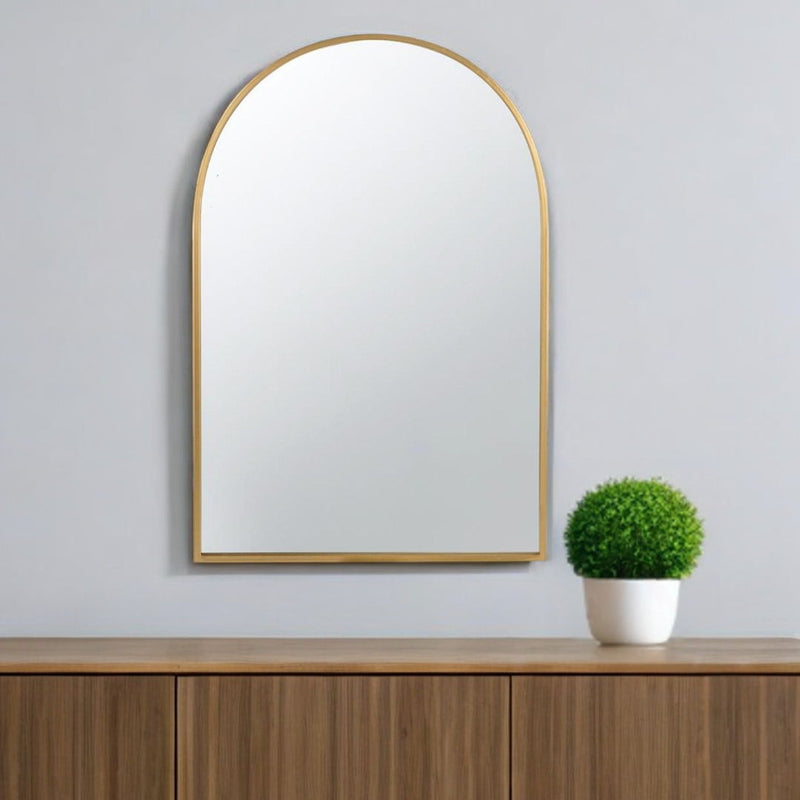 36" Arch Iron Framed Accent Mirror - Gold