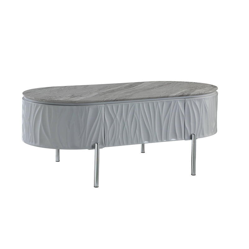 47" Wood And Steel Oval Coffee Table With Drawer - Gray