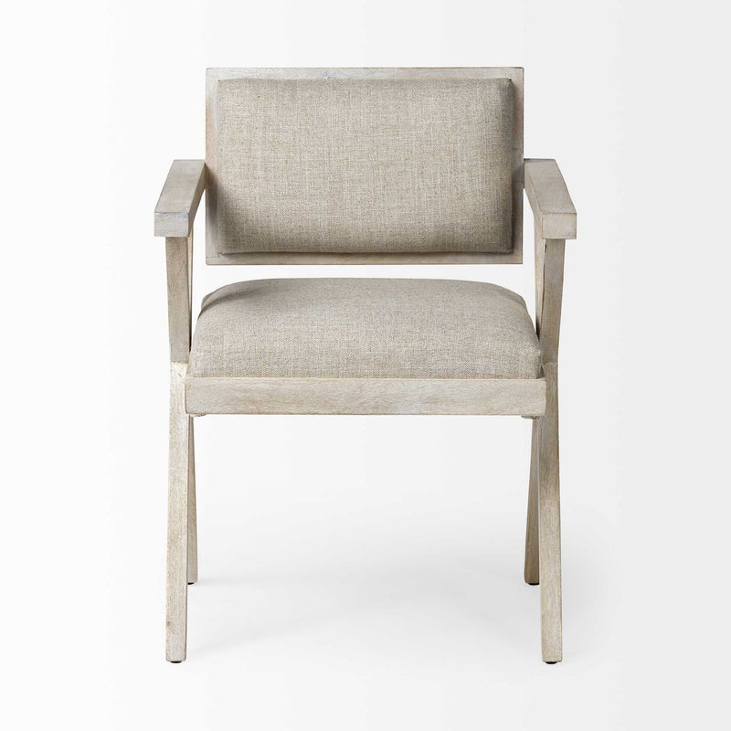 Upholstered Fabric Open Back Dining Arm Chair - Cream