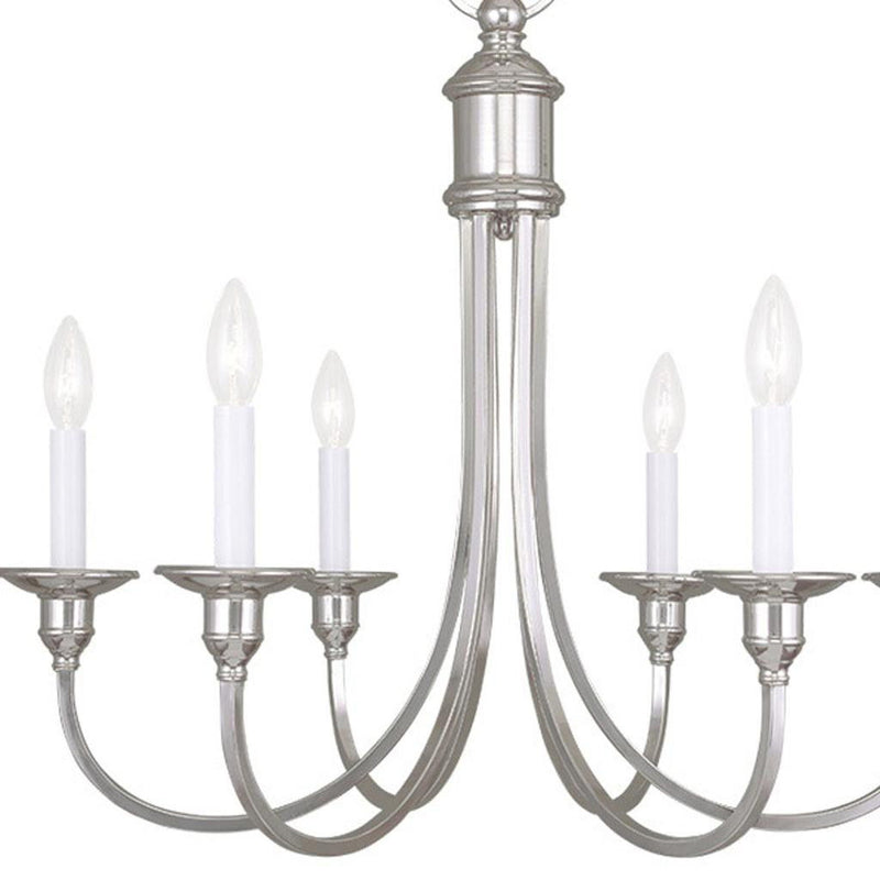 23" Six Light Metal Dimmable Chandelier With Shades - Nickel