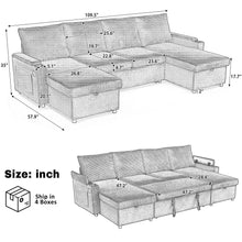 Load image into Gallery viewer, U Shaped Sectional Sofa Bed With Storage Chaise Lounges, USB Ports, And Cup Holders
