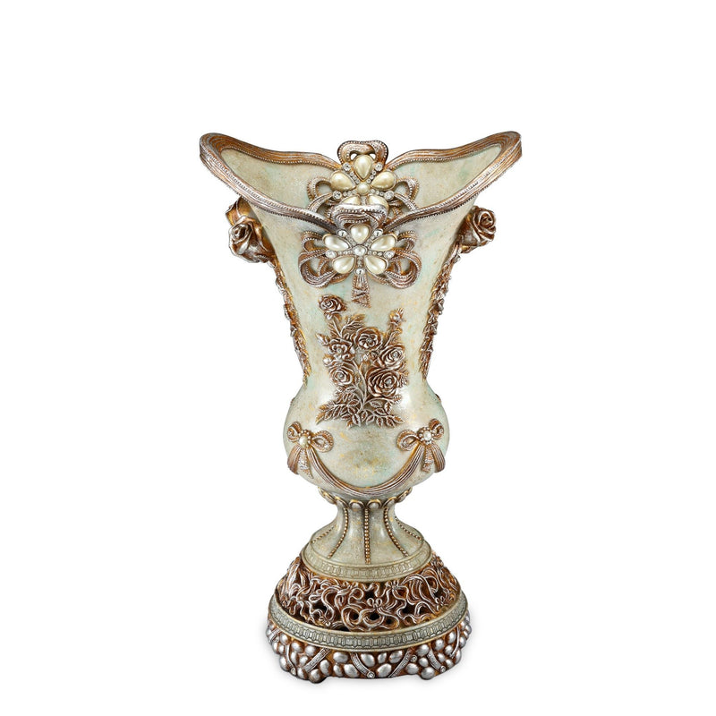 Floral Trumpet Poly Table Vase With Stones - Green / Bronze / Silver