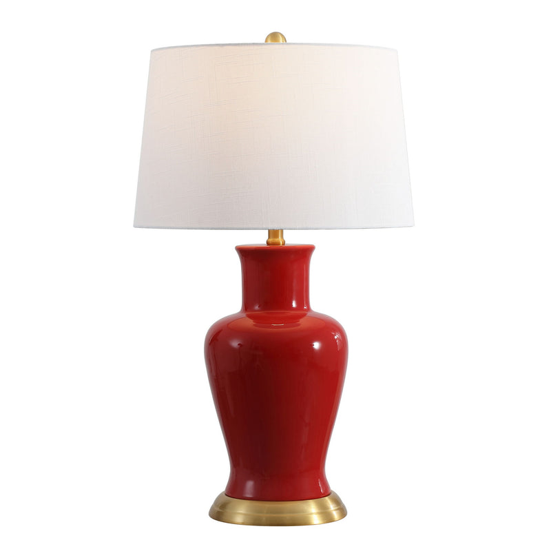 Urn Table Lamp With Drum Shade - Red / Gold