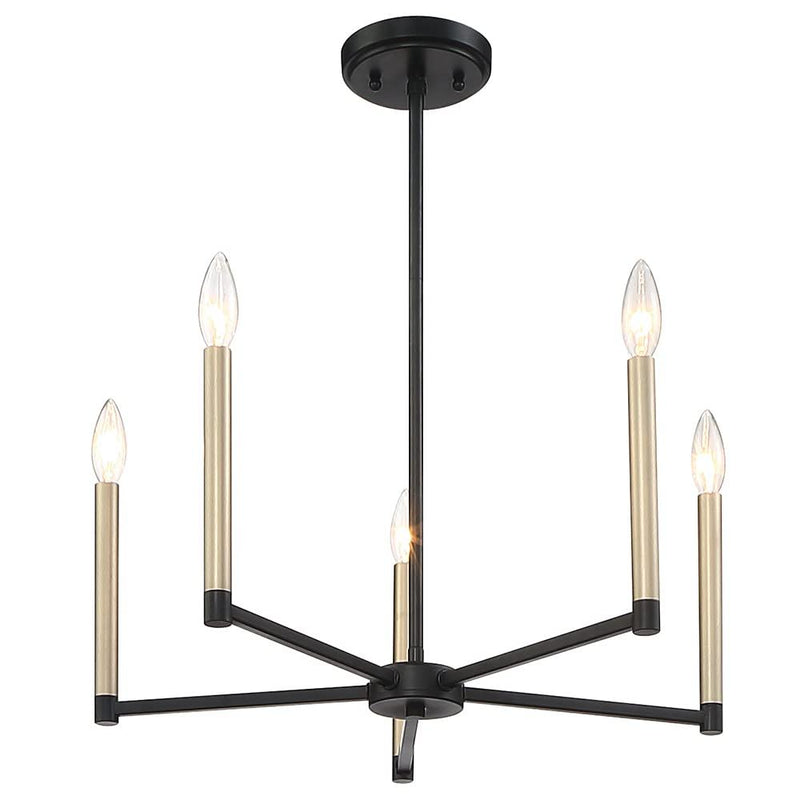 9" Candle Style Five Light Metal Dimmable Chandelier - Black / Gold