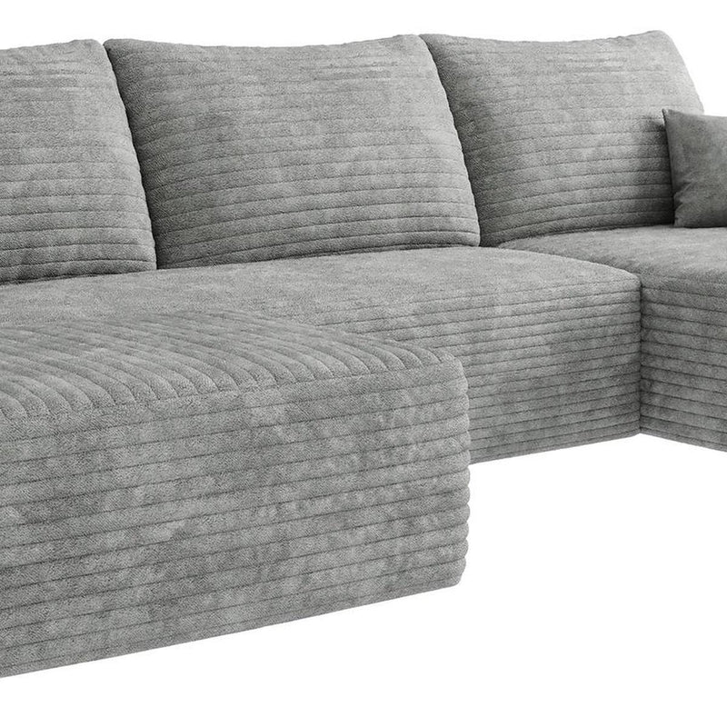 Corduroy Modular Right Chaise Style Sofa With Ottoman And Toss Pillows - Gray