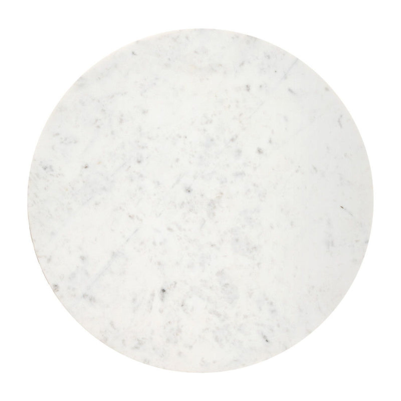 34" Genuine Marble And Wood Round Drum Coffee Table - White And Natural