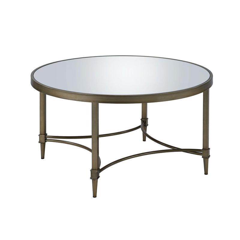 Glass Steel Round Distressed Coffee Table - Clear / Antiqued Brass