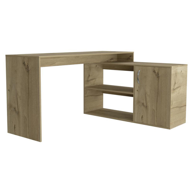 L Shape Computer Desk With Three Drawers - Natural