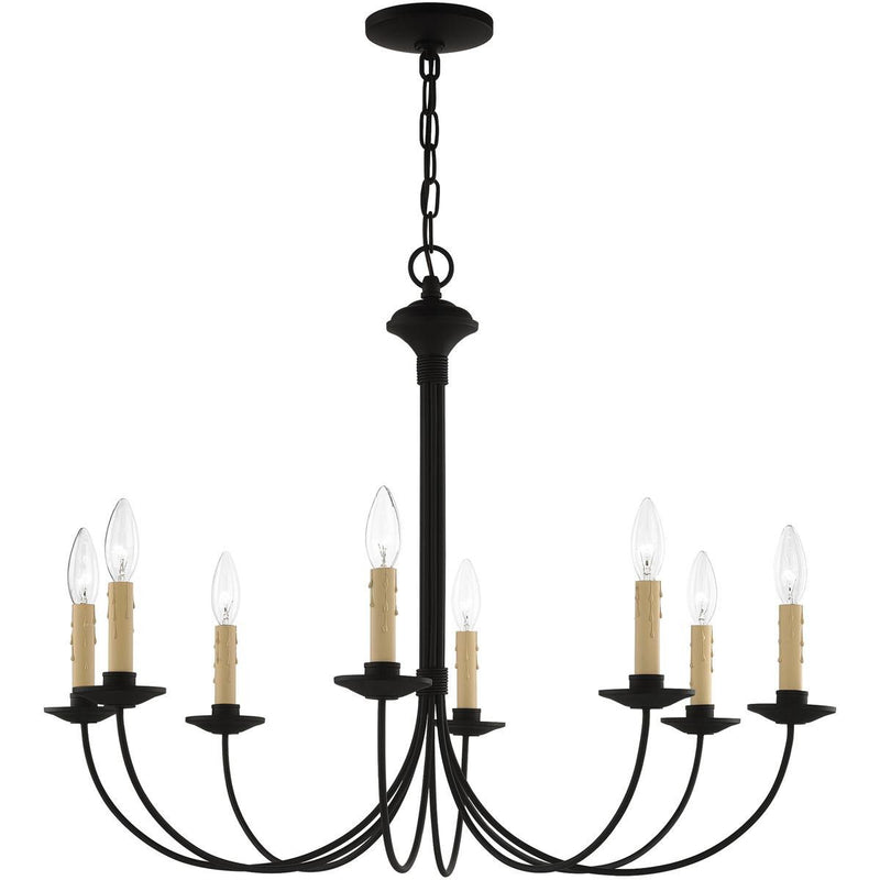 Eight Light Metal Dimmable Chandelier With Shades - Black