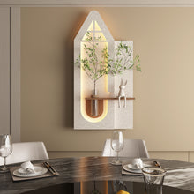 Load image into Gallery viewer, Adjustable 3 Color LED Sandstone Wall Decor With Simulated Plants, Glass Vase &amp; Rabbit Statue - Light Coffee
