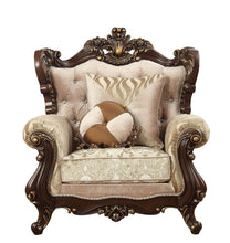 Load image into Gallery viewer, Fabric Damask Tufted Arm Chair And Toss Pillows - Beige And Brown
