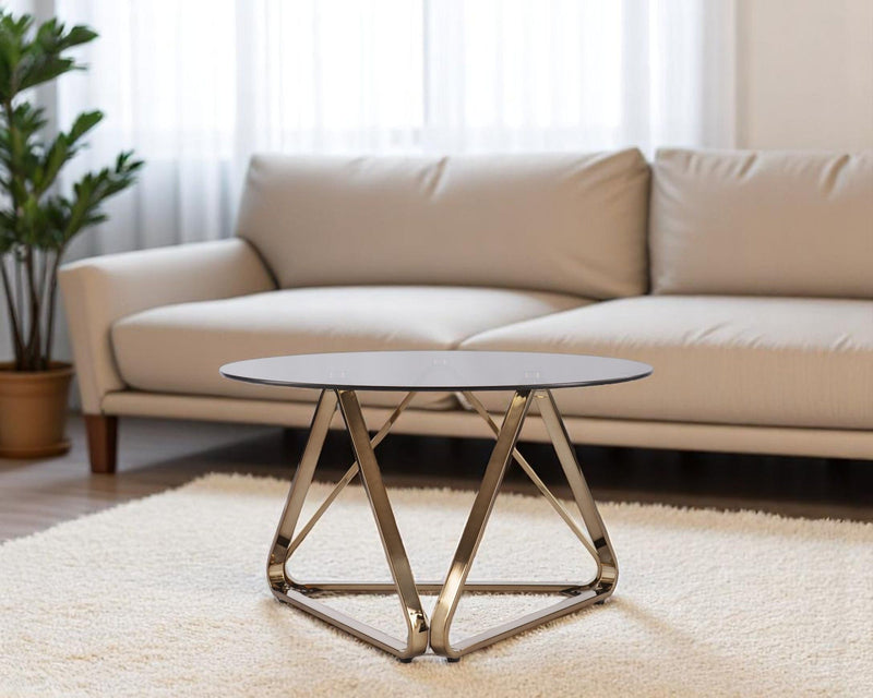 Smoky Glass Metal Round Coffee Table - Smoky / Gold