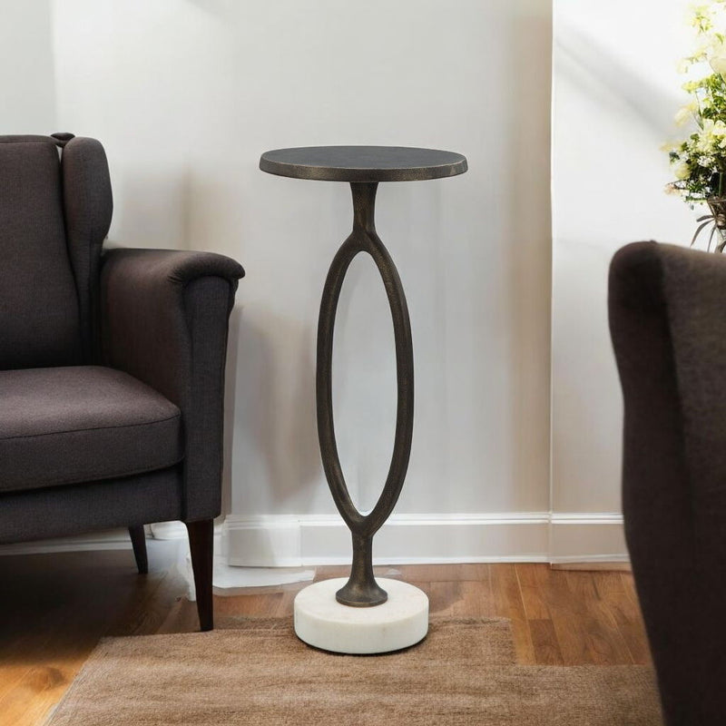 25" Aluminum Round Pedestal End Table - Bronze And White