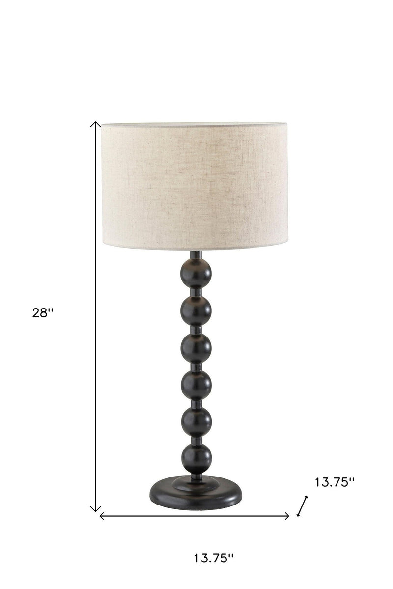 Solid Wood Candlestick Table Lamp With Off-White Drum Shade - Black