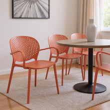 Load image into Gallery viewer, Heavy Duty Plastic Partially Open Back Dining Arm Chairs (Set of 4) - Orange
