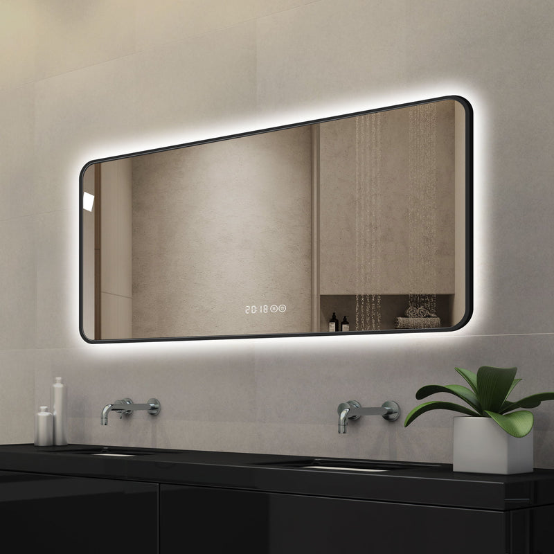 47" Aluminum Round Lighted Framed Bathroom Vanity Mirror - Black