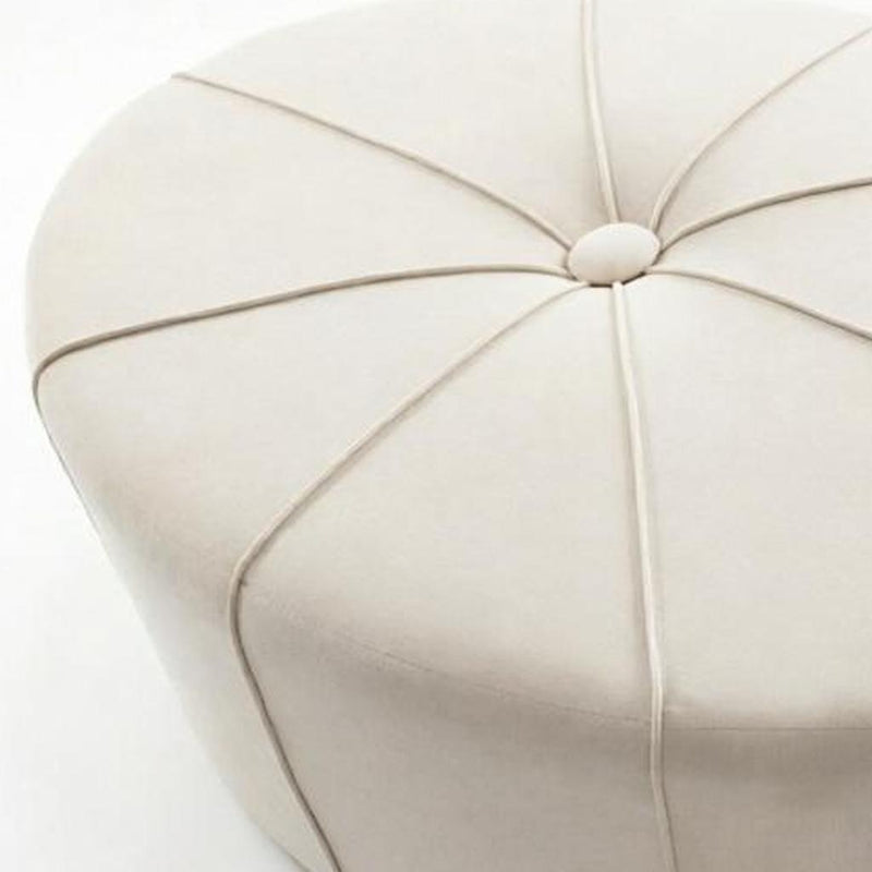Cotton Blend And Linen Blend Tufted Oval Footstool - Cream And Black