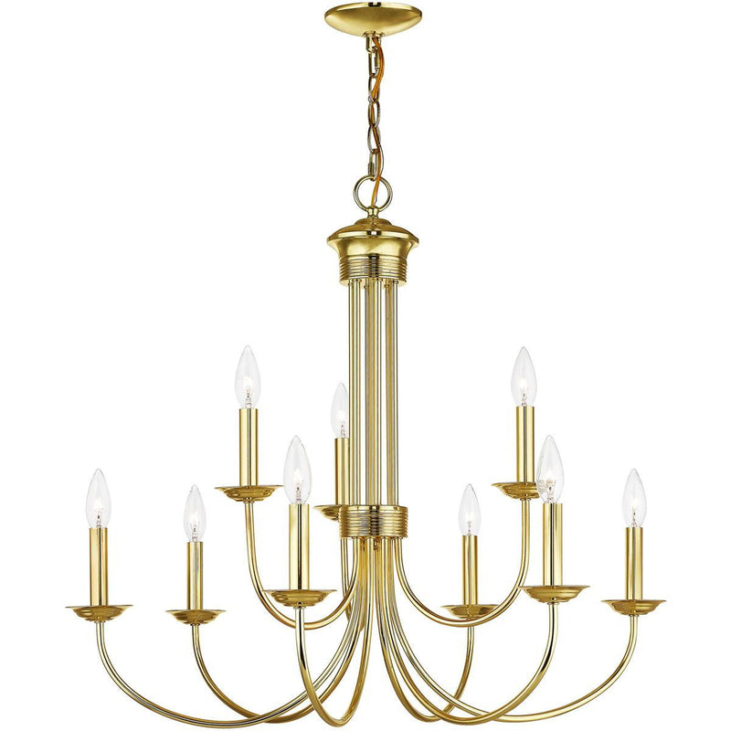 Nine Light Dimmable Chandelier With Shades - Brass