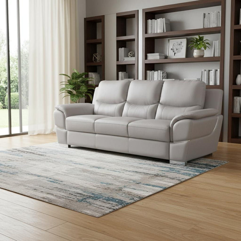 Top Grain Leather Solid Wood Sofa (720443) - Light Gray