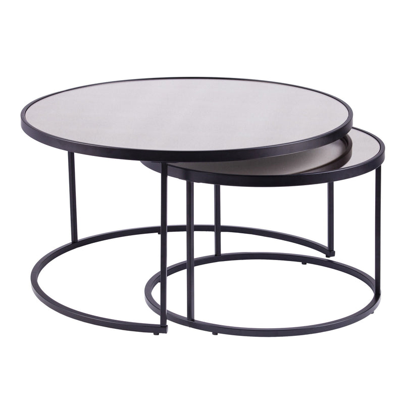 Mirrored Round Nested Coffee Table Set (Set of 2) - Black