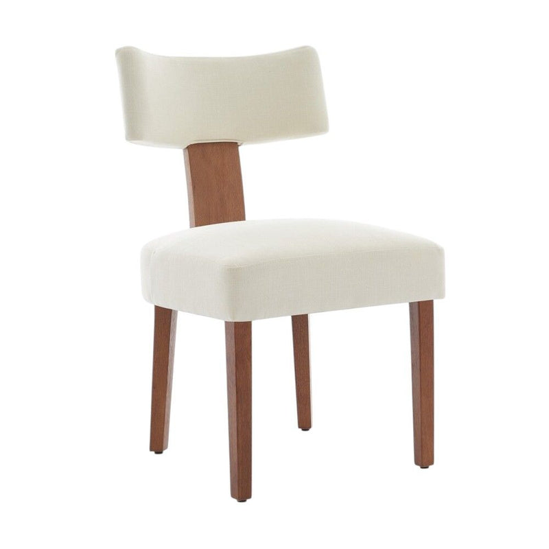 Tufted Solid Wood Partially Open Back Dining Side Chairs (Set of 2) - Beige / Brown