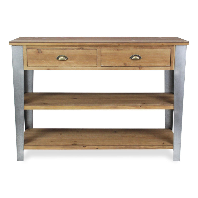 Console Table With Two Shelves Two Drawers - Brown