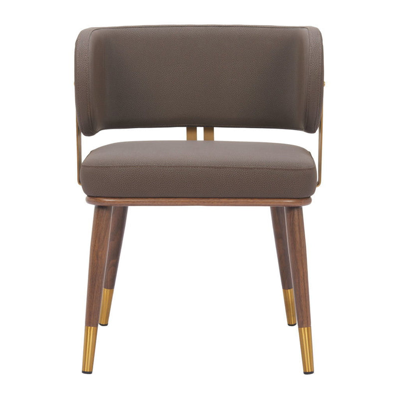 Upholstered Faux Leather Curved Back Dining Arm Chair - Brown