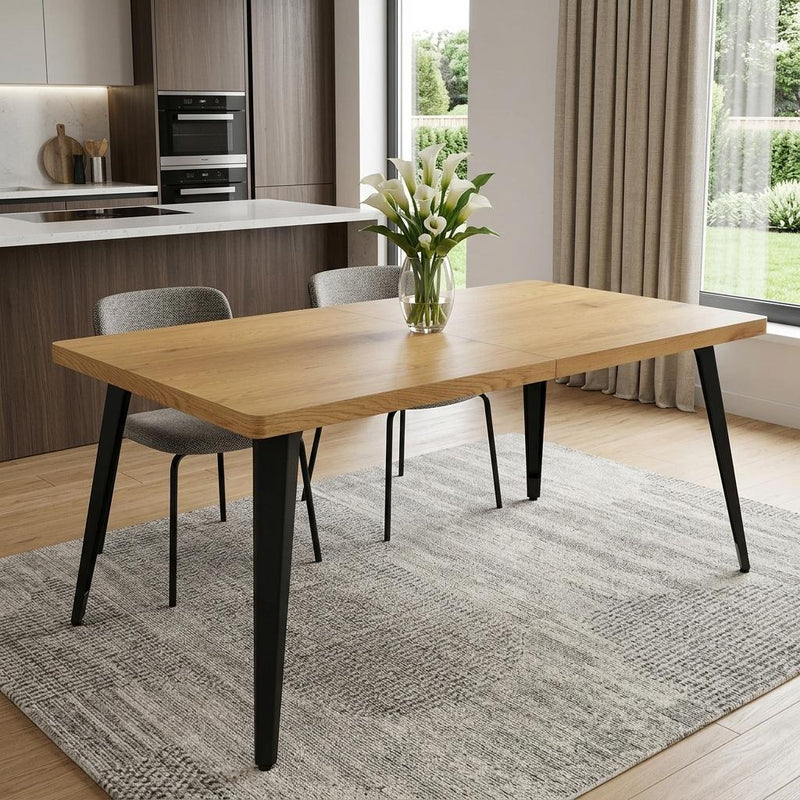 Wood And Iron Dining Table - Natural And Black