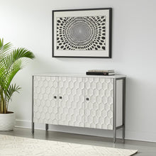 Load image into Gallery viewer, 47" Wood And Metal Carved Geometric Accent Cabinet With Three Doors - Gray / White
