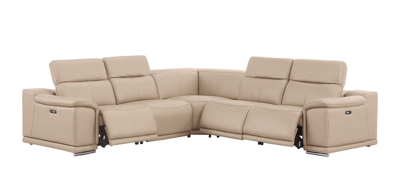 Leather Modular L Shaped Five Piece Corner Sectional - Beige